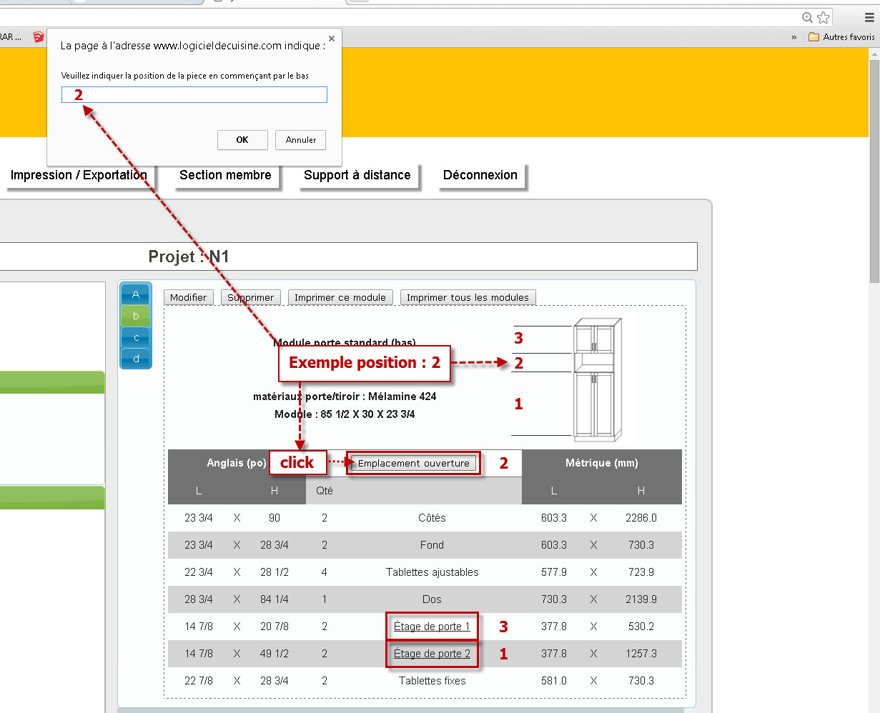 Position des composants