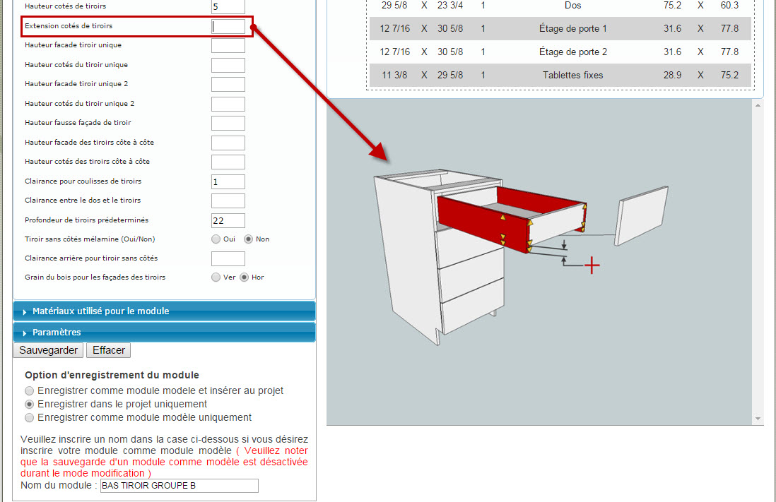 Extension cotés de tiroirs