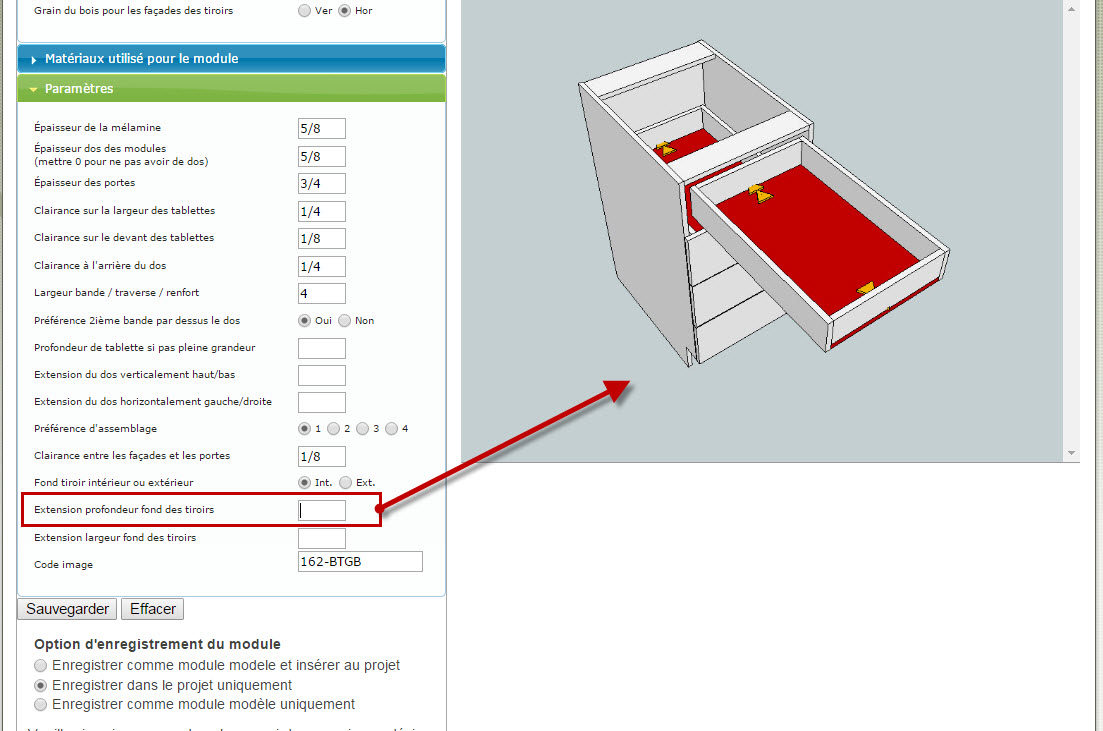 Extension profondeur fond des tiroirs