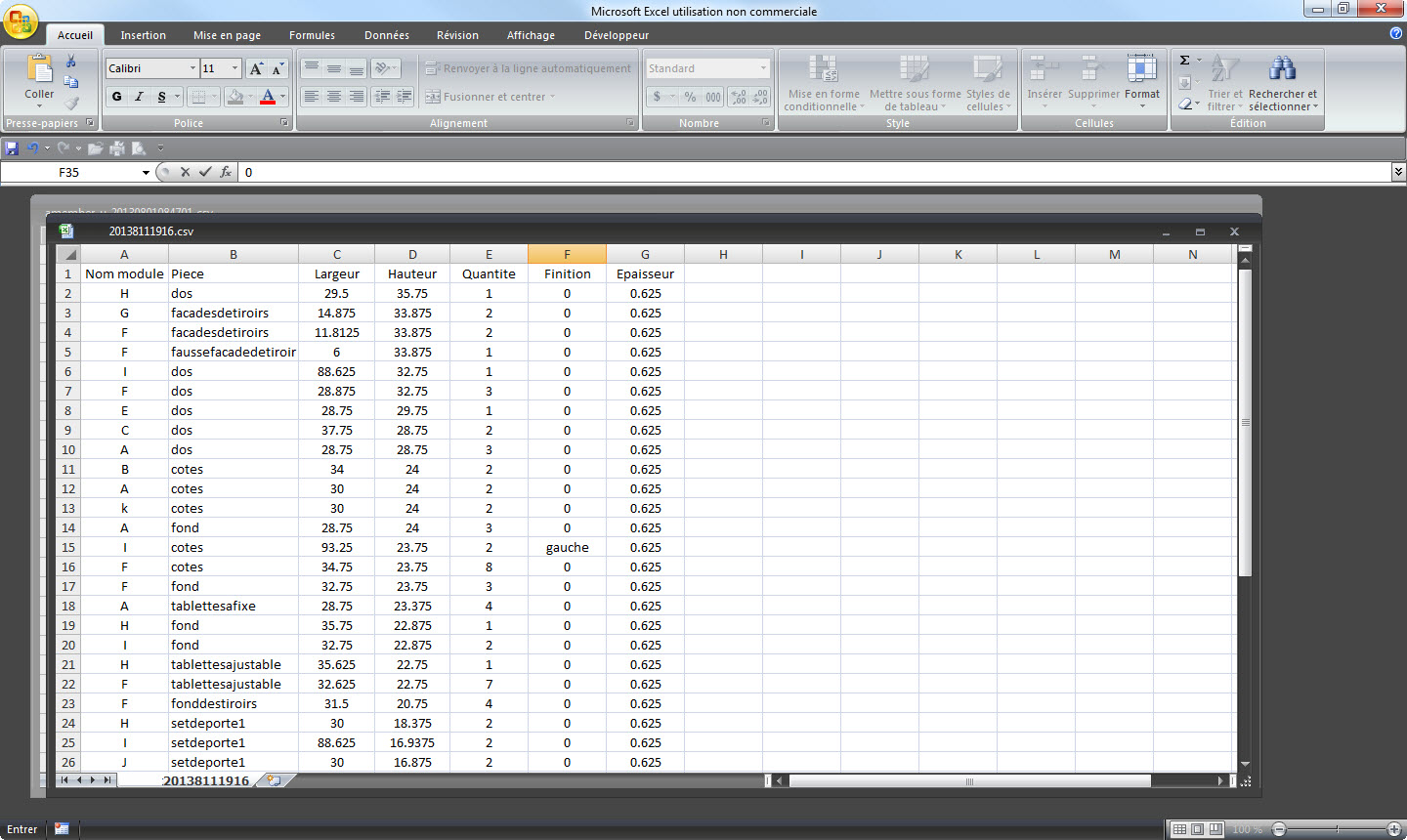 Exportations des données .csv (Microsoft Excel) Exportations des données .csv (Microsoft Excel)